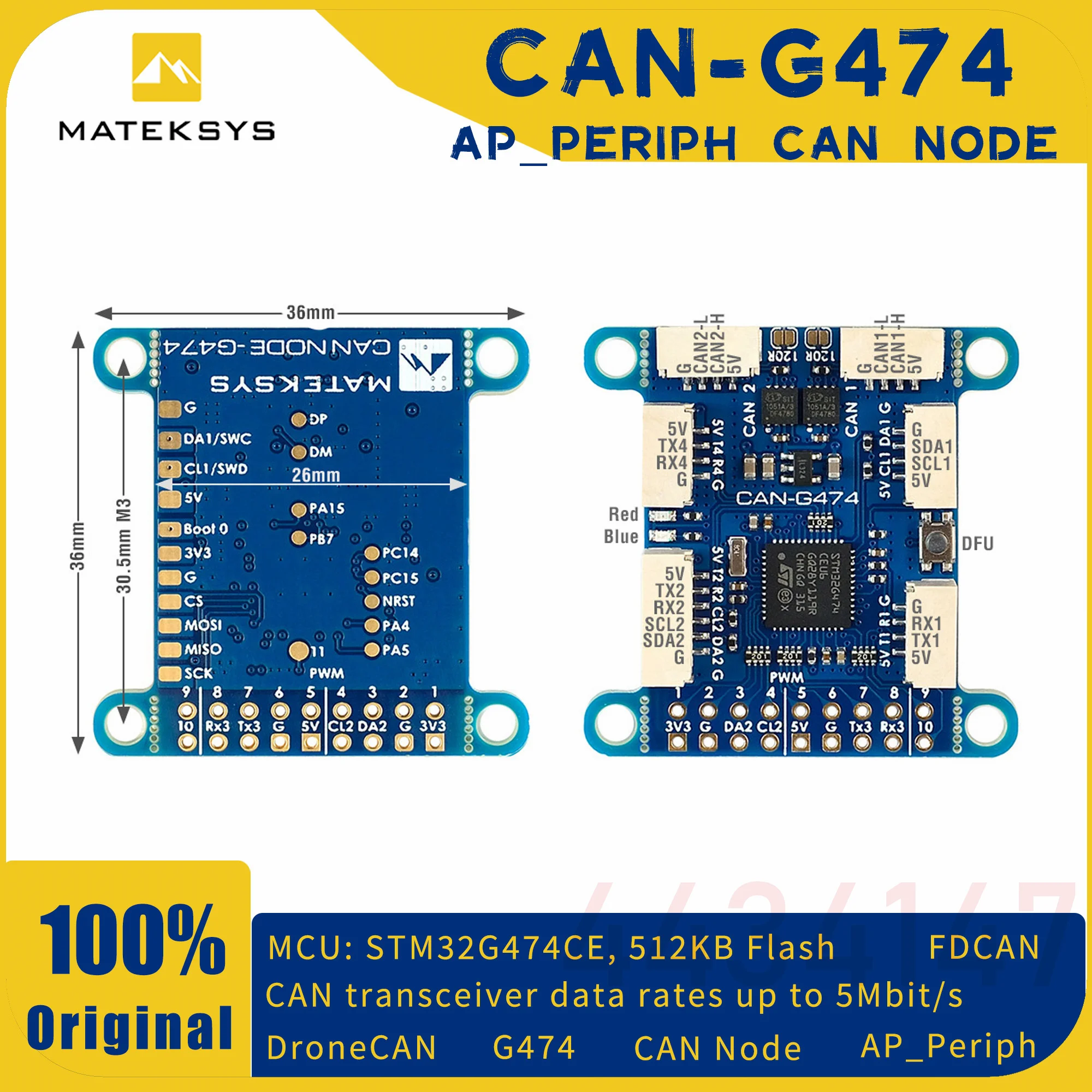 

Плата MATEK CAN-G474 с 5 Мбит/с CAN трансивером и STM32G474 MCU AP_PERIPH CAN Knot ArudPilot AP_Periph для дистанционного управления FPV