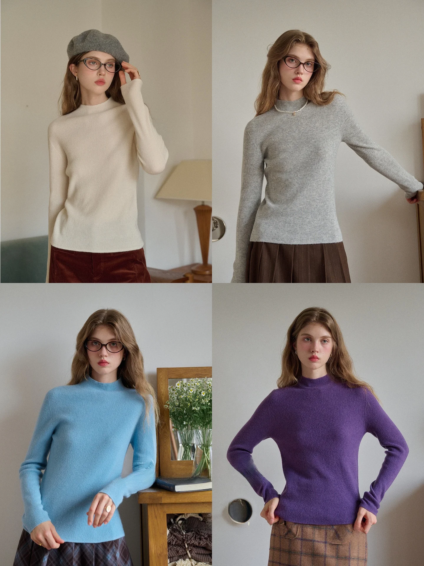 

SimpleRetro f High Ne Wool Knitted Base irt Women's Slim Fit Inner Wear Sweater Commute Sle Autumn Winter ential