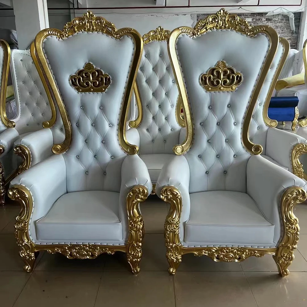 2pcs Luxury fancy high back wedding chair king and queen throne chairs for sale