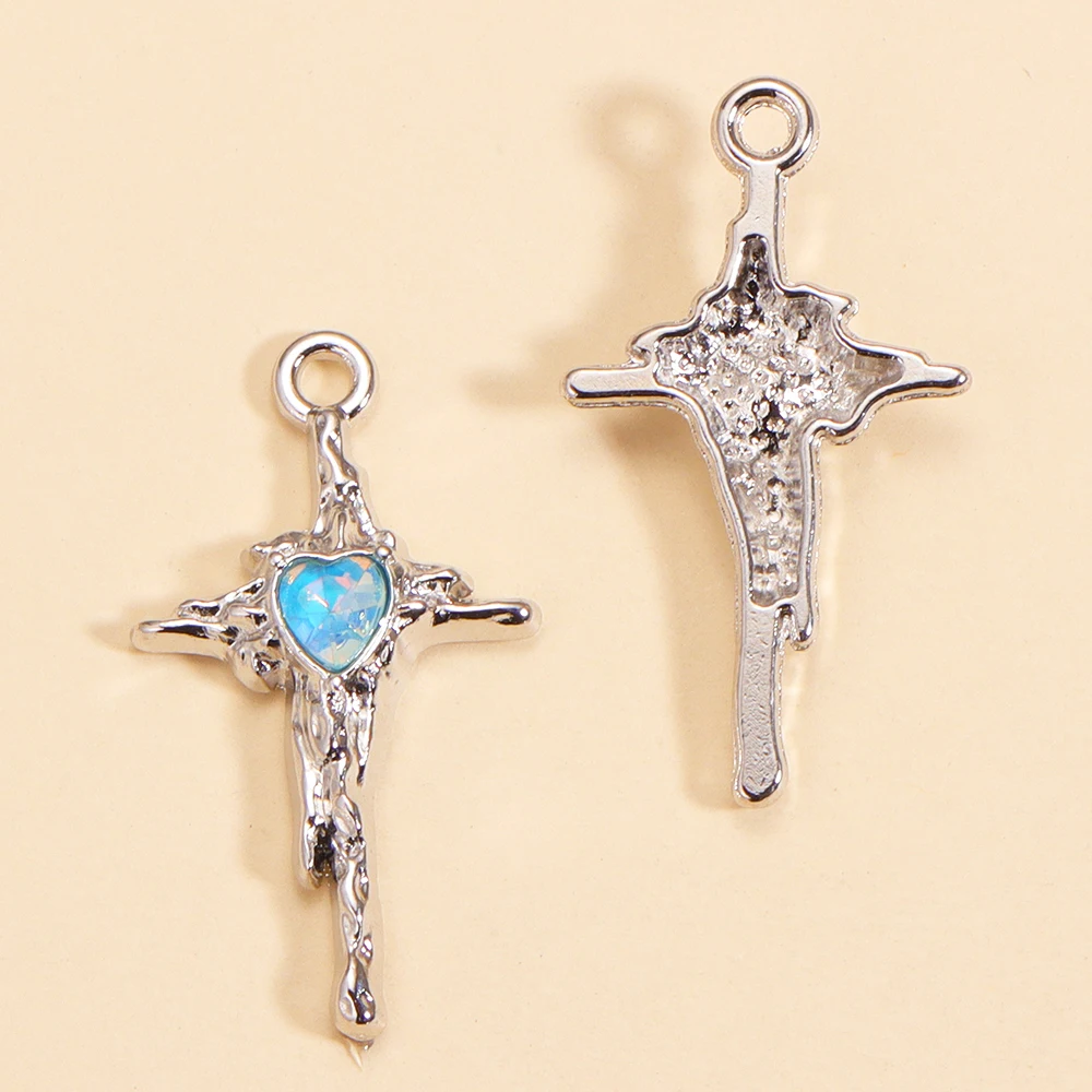 10 Stück Gothic Kristall Kreuz Anhänger versilbert Legierung Charms für Frauen Diy Herstellung Punk Ohrringe Halskette Anhänger Party Schmuck – Detail 6