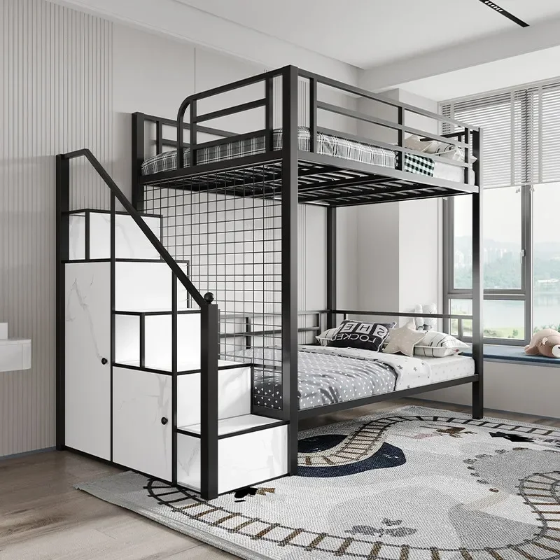 Light luxury small apartment wrought iron space-saving bed simple loft duplex second floor elevated bed