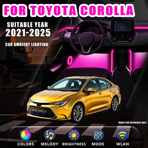FOR TOYOTA Corolla 2021-2025 RGB 18 Lights car ambient lighting kit full cabin interior accent led lights under dash door trim lighting customizable color atmosphere strip lamp car interior styling auto decorative accessories