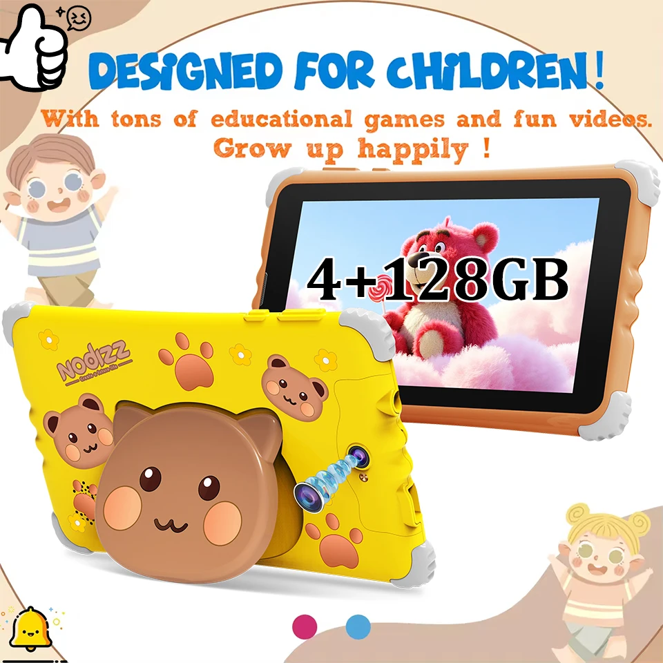 

7 Inch Kids Tablet 4GB RAM 128GB ROM Android 15.0 MTK8321 Quad Core Dual Camera WIFI 1024*600 IPS Screen Childrem's Gift Tablets