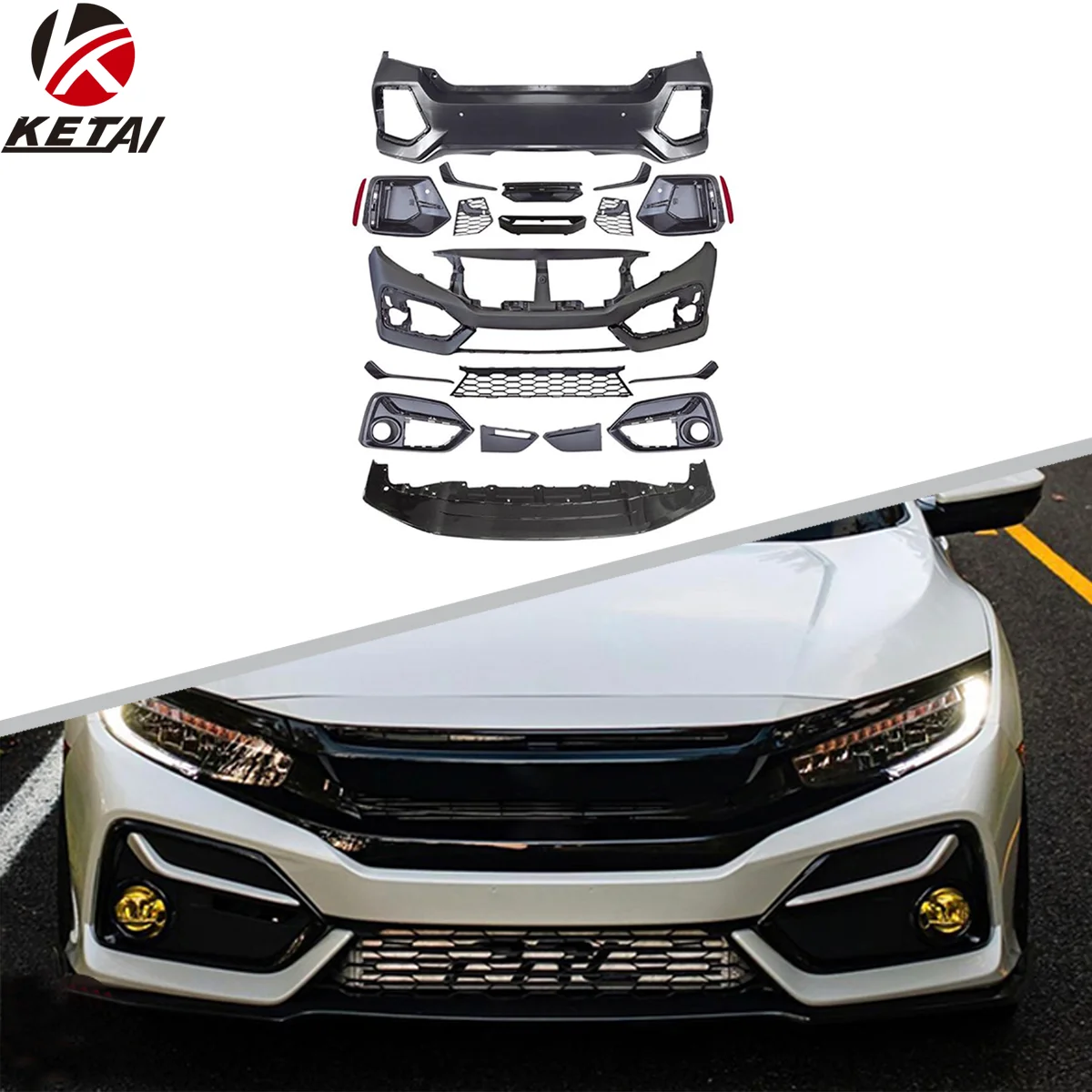 Hot Selling 2020 SI Style Bodykit Car PP ABS Material Bumper Body Kit For HONDA CIVICI 2016-2022