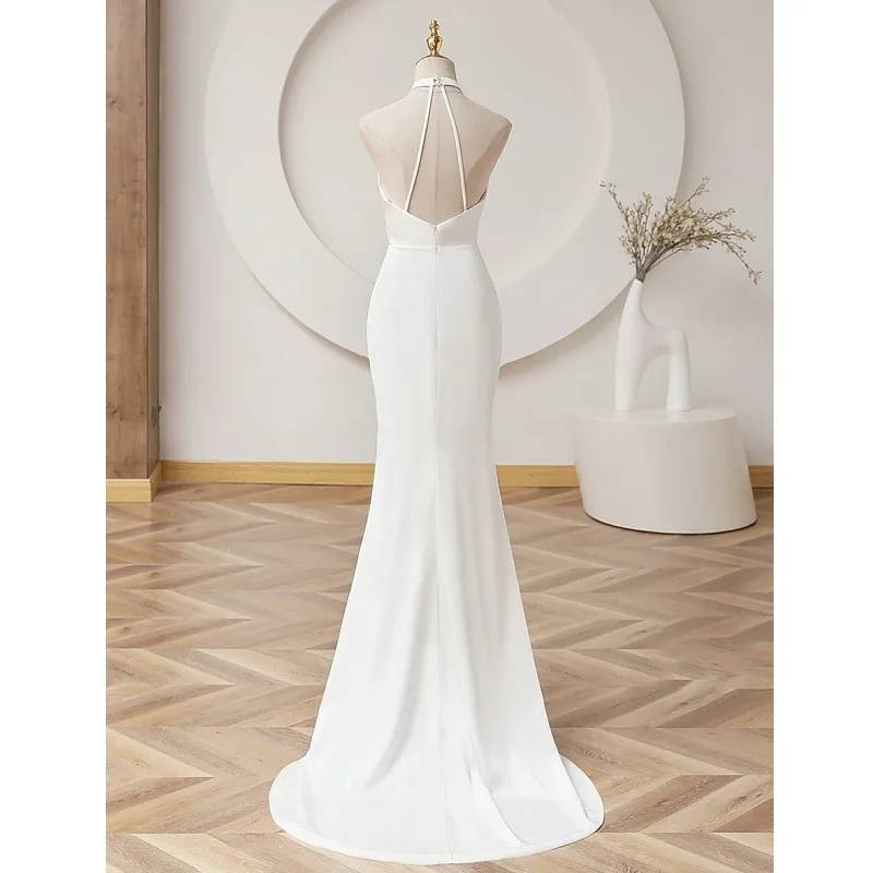 Elegantes Meerjungfrau-Hochzeitskleid, modisch, Neckholder, lange Brautkleider mit kleiner Schleppe, sexy, rückenfrei, schlicht, Vestidos De Novia