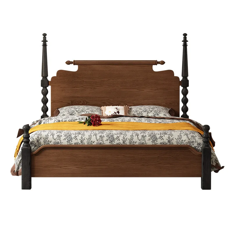 

Solid wood bed, French retro medieval style, ash wood home