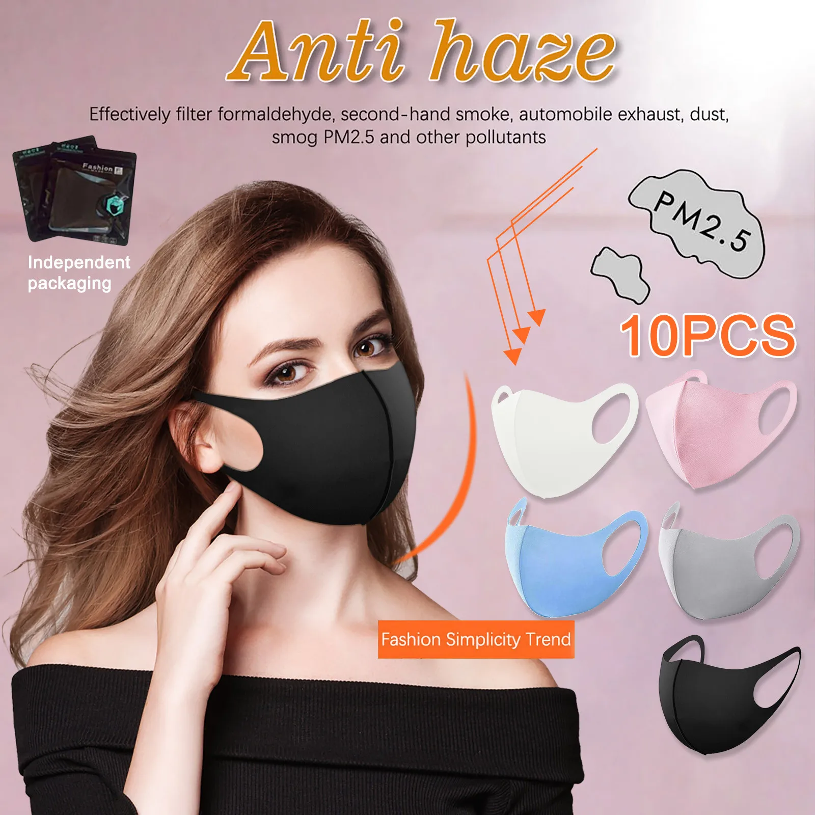 10 Pcs Women'S Black Cotton Reusable Dust Mask 3d Three-Dimensional Design Washable Fashion Simple Trend Protective Face Mask