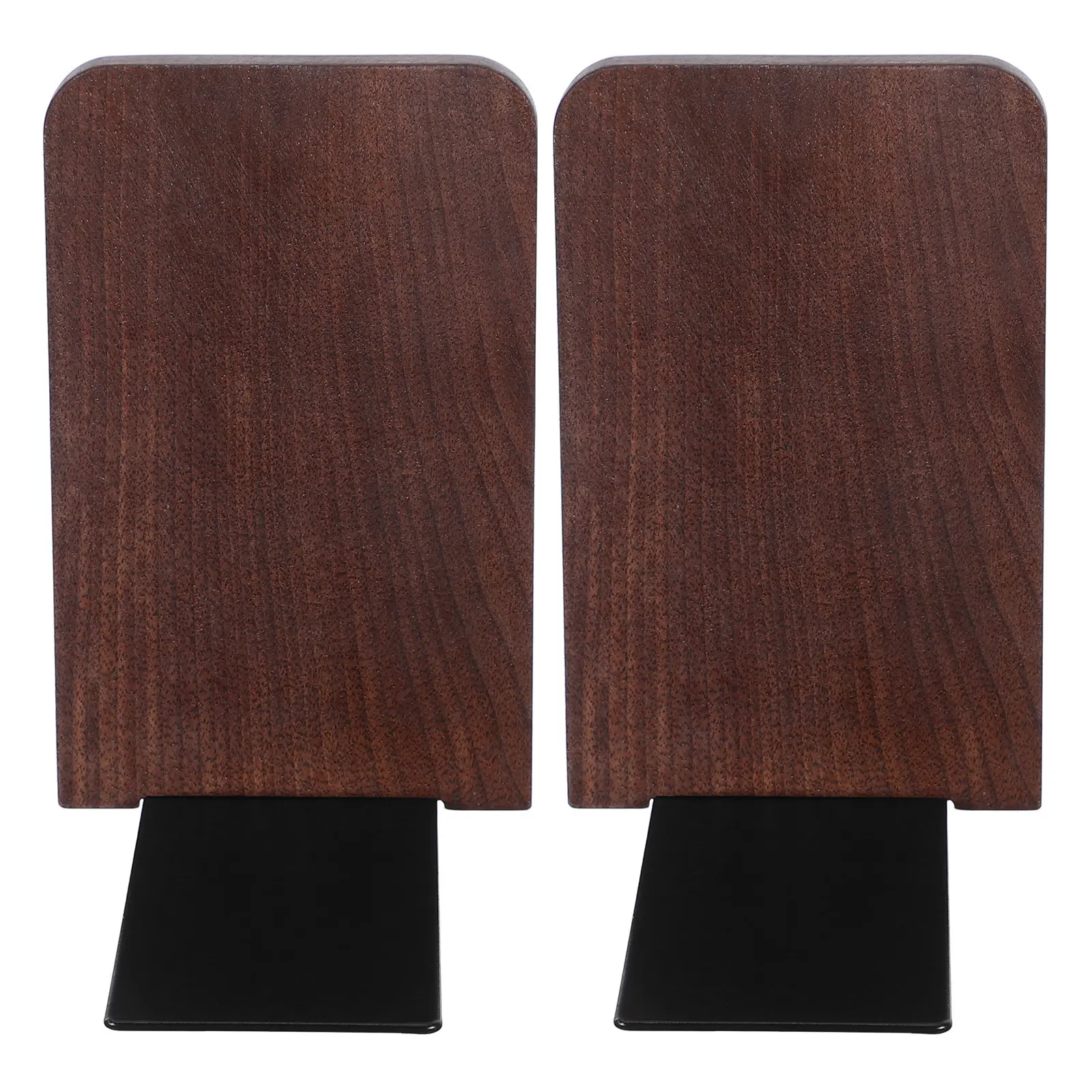 2Pcs Wooden Bookends for Heavy Books Walnut Desktop Bookends Sturdy Non-Skid Desk Storage Rack Thick Panels Multi-