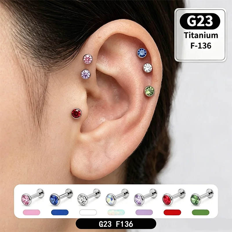G23 Earring Timeless Round Faceted Gemstone Design Glossy Stud Women Adult Sophisticated Trendy Artistic Gemstone Stud Beautiful