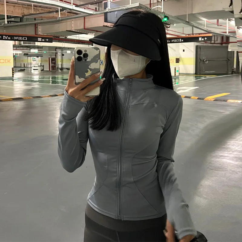 Women\'s Activewear Jacket Long Sleeve Slim Fit Sunscreen Sweatshirt Thumb Hole Slimming Running Fitness Top Yoga Coat for Women