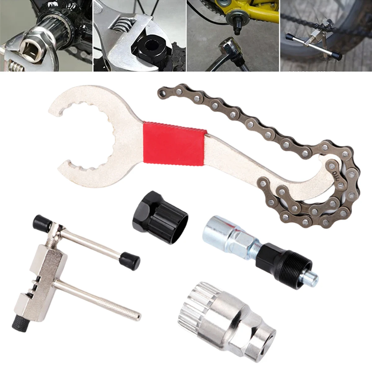 

1 Set Bike Repair Kit Flywheel Removal Three-way Hexagonal Spanner Chain Crank Puller and Spoke Spanner Maintenance Tools