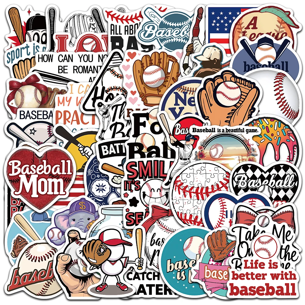 

50pcs Cute Cartoon Baseball Stickers For Laptop Water Bottle Luggage Notebook Guitar Phone Waterproof Graffiti Vinyl Decals
