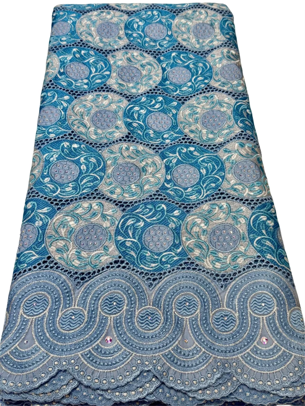 Swiss 100% Cotton Luxury Lace High Quality Fabrics 2024 Latest African Cotton Lace With Stones For Sewing Evening Party Dress WF
