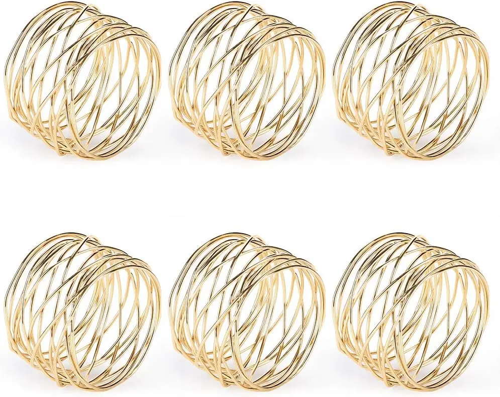Accmor 6Pcs Gold Napkin Rings, Metal Round Buckles for Wedding Dinner Party Table Decor