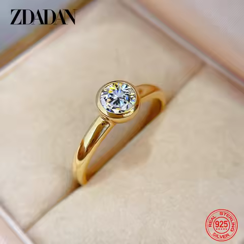 ZDADAN 925 Silver 18K Gold Round Zircon Ring For Women Girls Fashion Wedding Jewelry