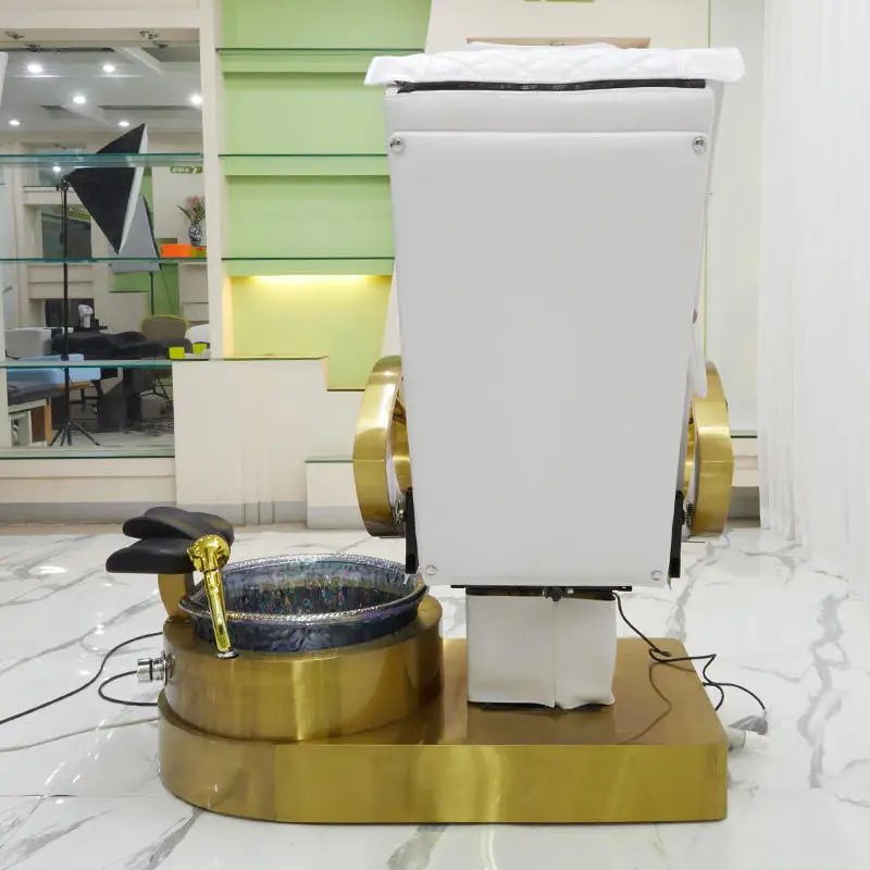 Spezieller goldener Handlauf mit luxuriösem Massage-Fußsofa aus weißem Leder, Surffunktion, Maniküre-Spa-Stuhl