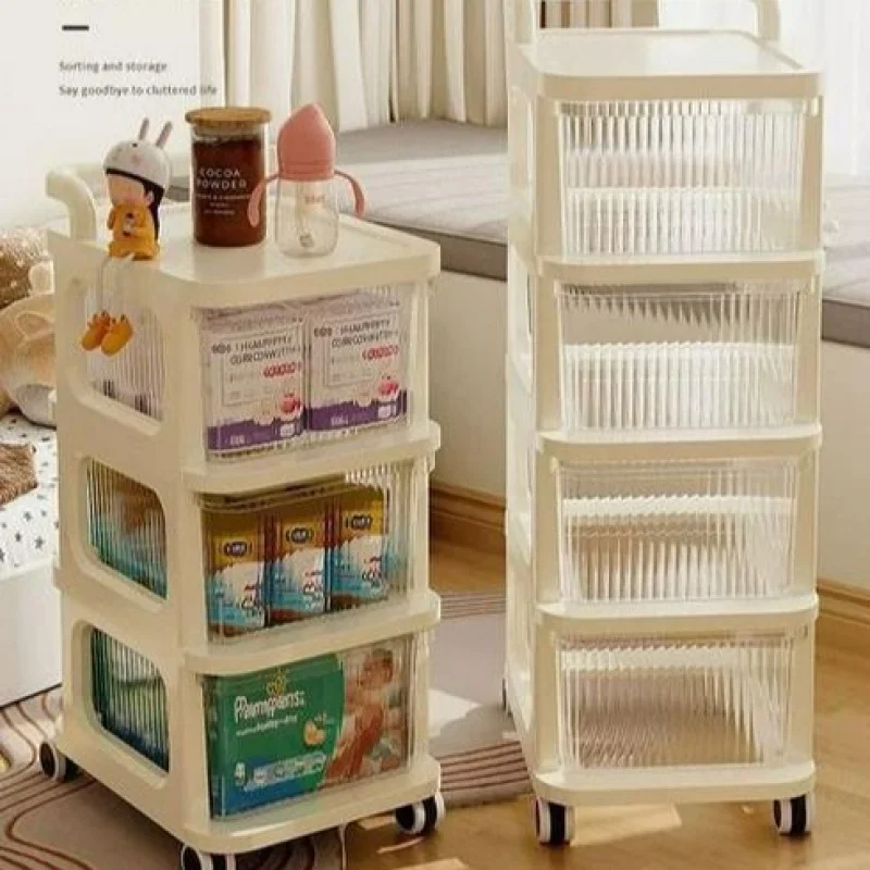 

Cream Style Multi-Layer Rolling Storage Cart with Drawers, Mobile Utility Shelf for Snacks & Toys Organizer
