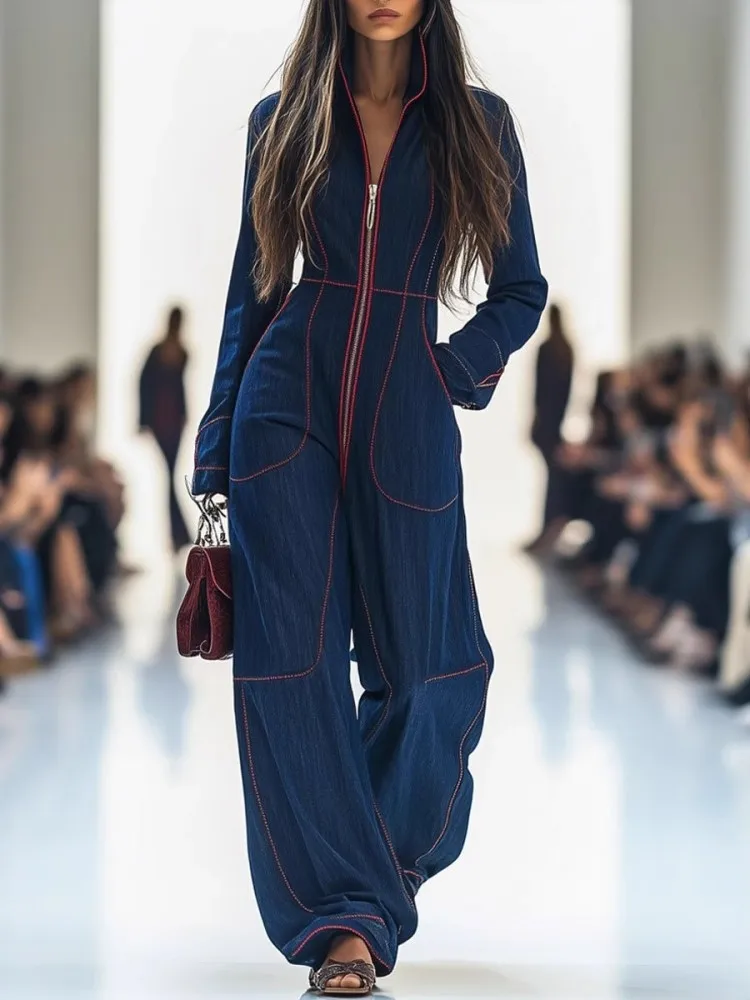 Solid Color Women Jumpsuits For Autumn Winter Long Sleeve Loose Fashion Streetwear Overalls Wide Leg Pants Trousers 2025