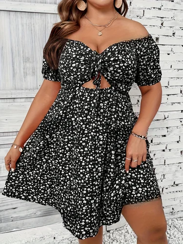 Vestido elegante de verano de talla grande con estampado Floral para mujer, vestidos informales sin tirantes con hombros descubiertos para vacaciones