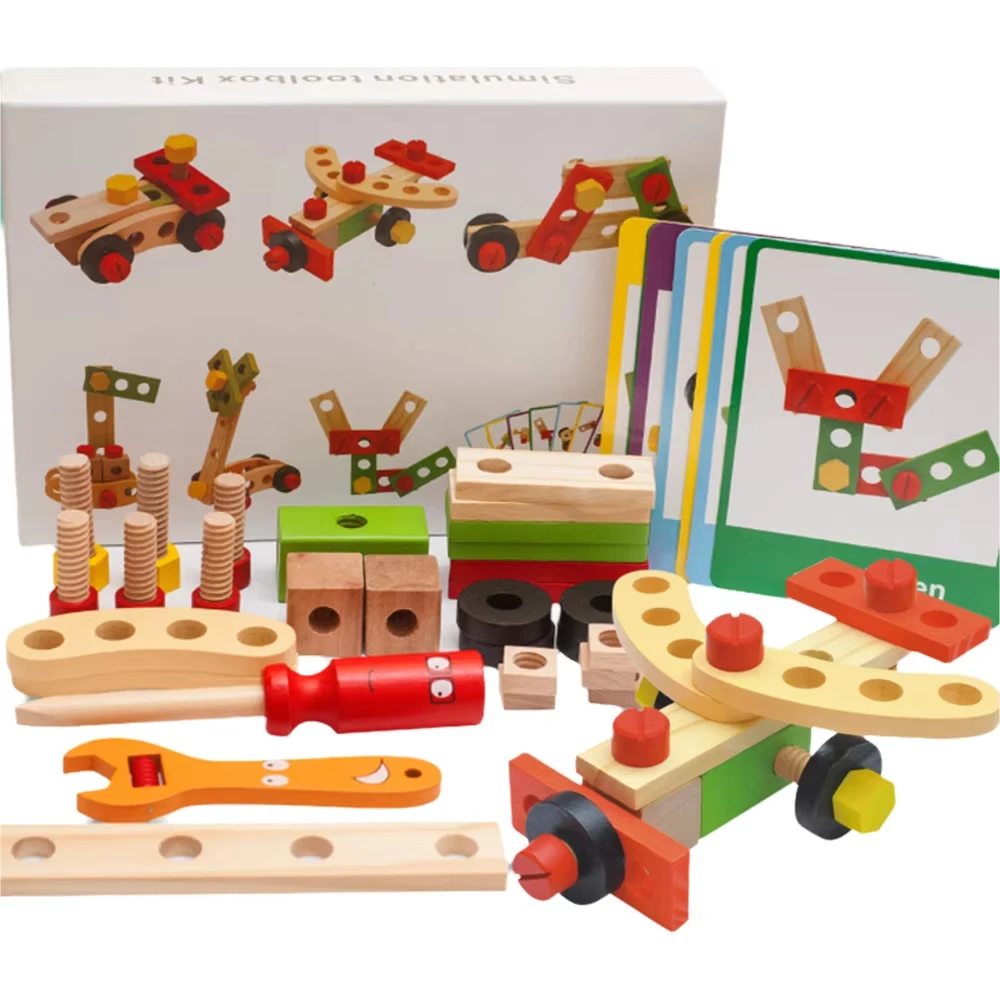 Jouets éducatifs Montessori pour enfants, boîte à outils en plastique et bois, jeu de Simulation d'assemblage de vis d'écrou, jouets d'outils de charpentier