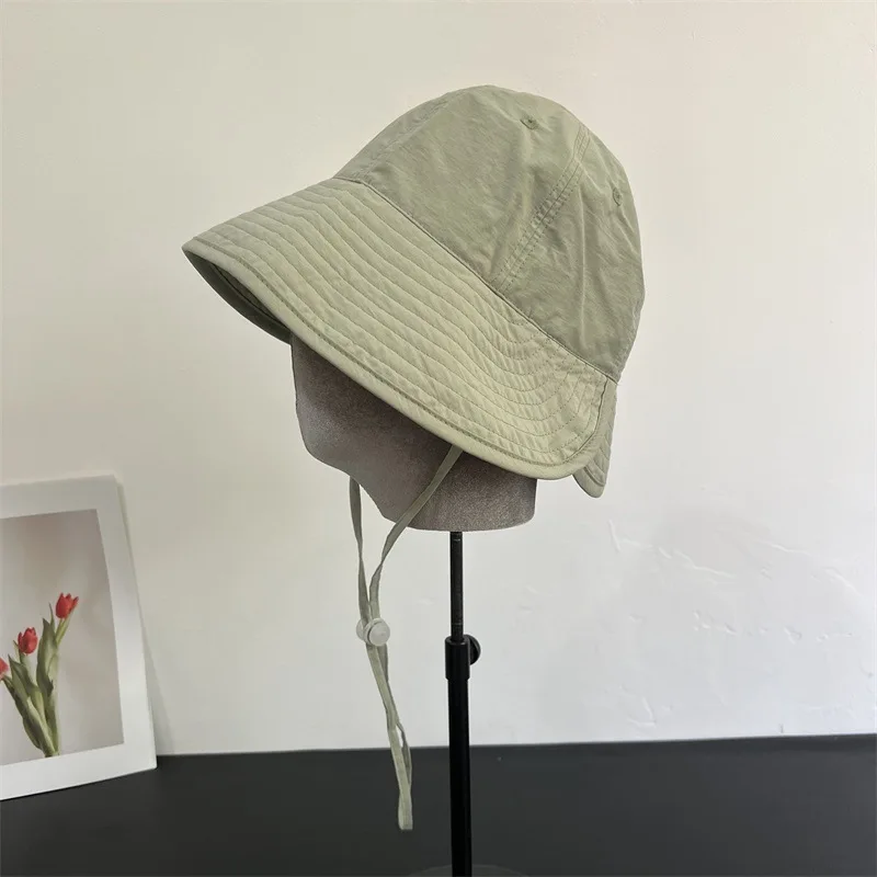 Dongdaemun K-Fashion Asymmetric Unbalance Bucket Hat Y2K Gorpcore Safari Hat Quick Dry Outdoor Sun Cap Windproof Rope Unisex