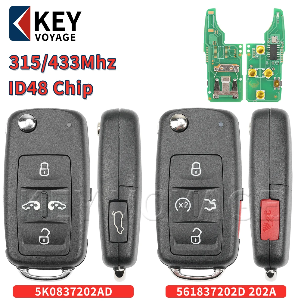 KV 5B مفتاح السيارة عن بعد 5K0837202AD 561837202D/A 433MHZ 48CHIP لـ V-olkswagen Beetle CC EOS Golf GTI Jetta Passat Multivan Sharan