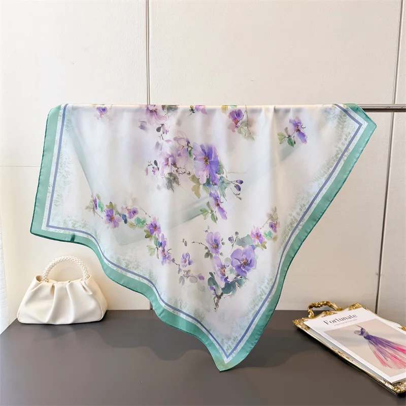 New Silk Square Scarf Women Luxury Floral Print Kerchief Soft Satin Hairband Hands Bag Ribbon Foulard Hijab Neckerchief Headband