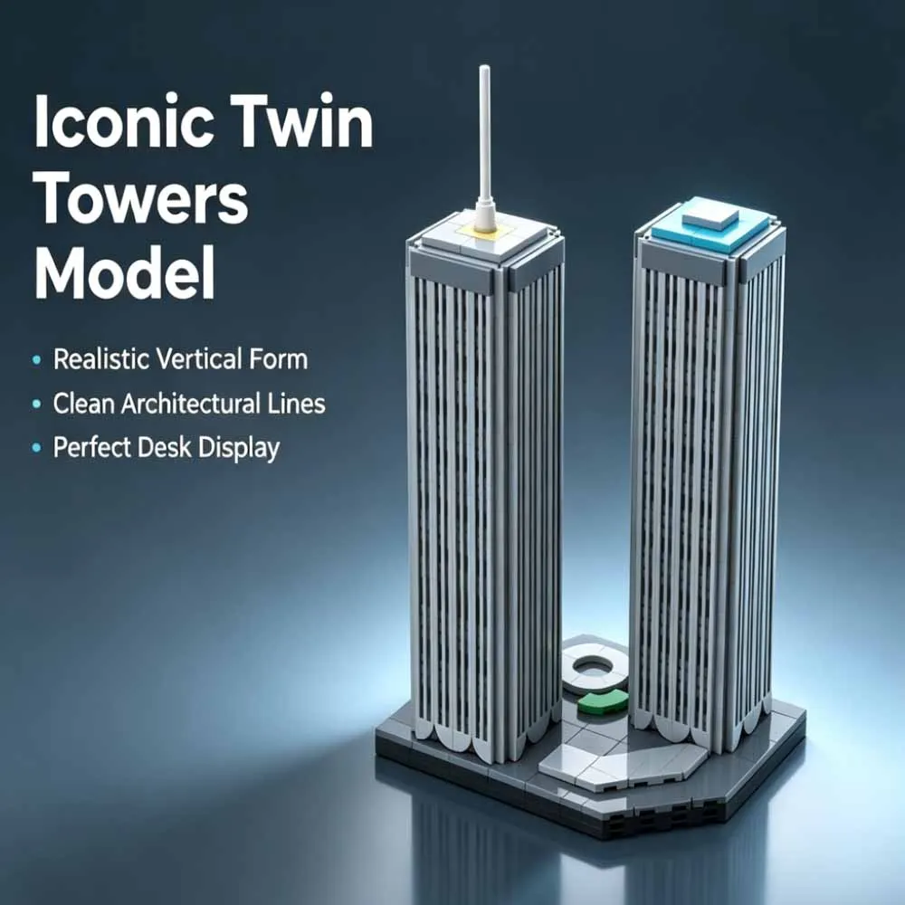 MOC Twin Towers Architecture Model 834PCS City Skyline Building Blocks Kit DIY Assemble Desktop Display Toy Gift For Adult