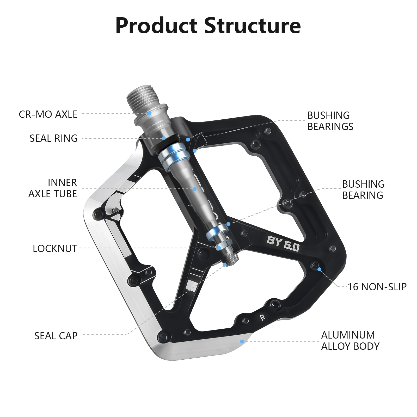 BOLANY 6.0 Aluminum Alloy Bicycle Pedal CNC Hollow Anti-slip 16 Nail MTB Pedal 3 Bearing Lubrication Pedal Bike Accessories