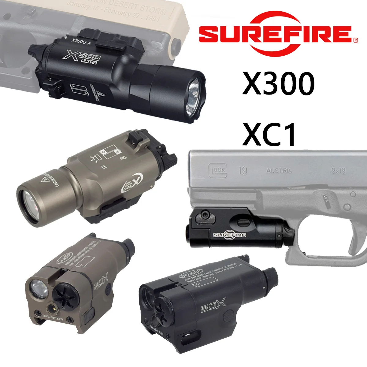 Tactical Surefire XC1 X300 Ultra Weapon LED Light Hunting Pistol Scout Flashlight for Airsoft Glock 17 19 Gun Lamp Accessories