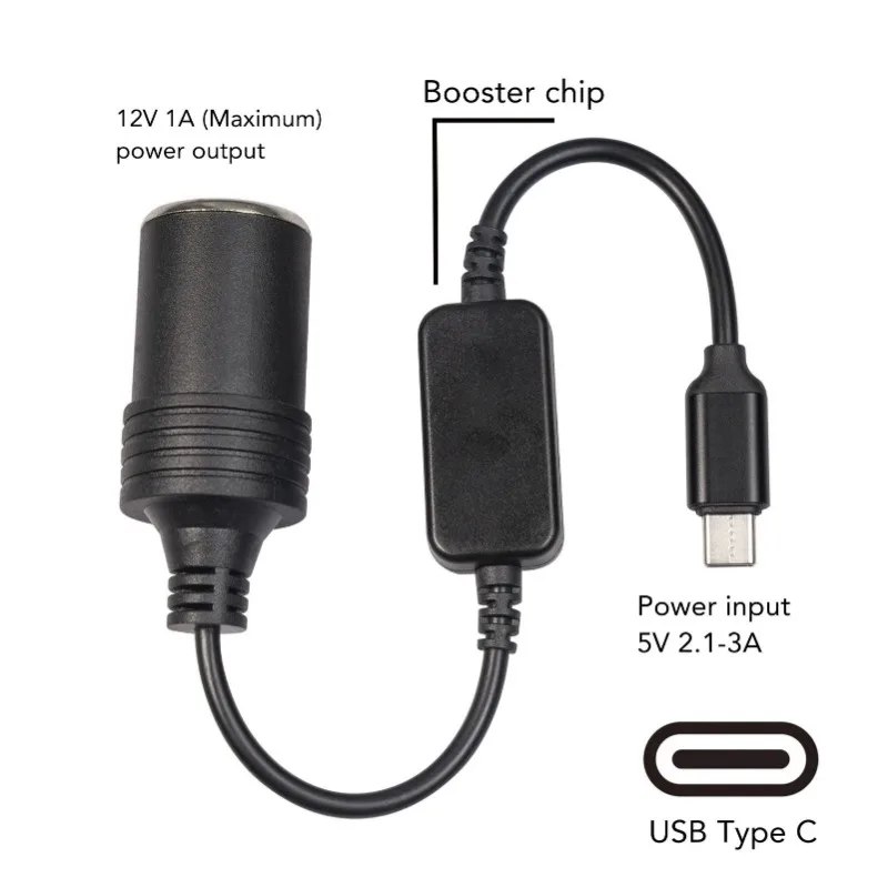 

5V USB C Male to 12V Female Power Adapter Lightweight Car Converter for Automotive Electronic Accessories