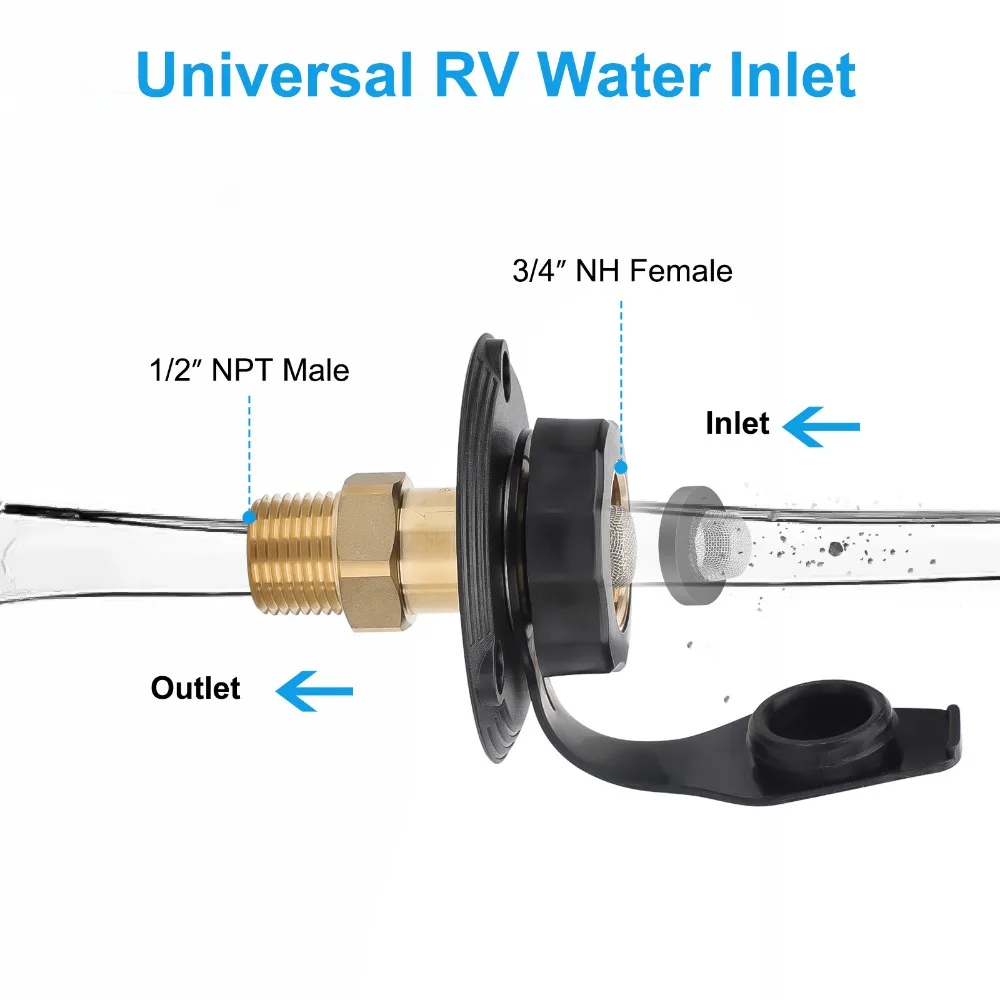 RV City Water Fill Inlet Connection with Check Valve Flange Brass Hose Connector