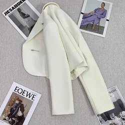 White short suit jacket female autumn 2024 new high-grade design niche retro fashion casual solid color long-sleeved suit.