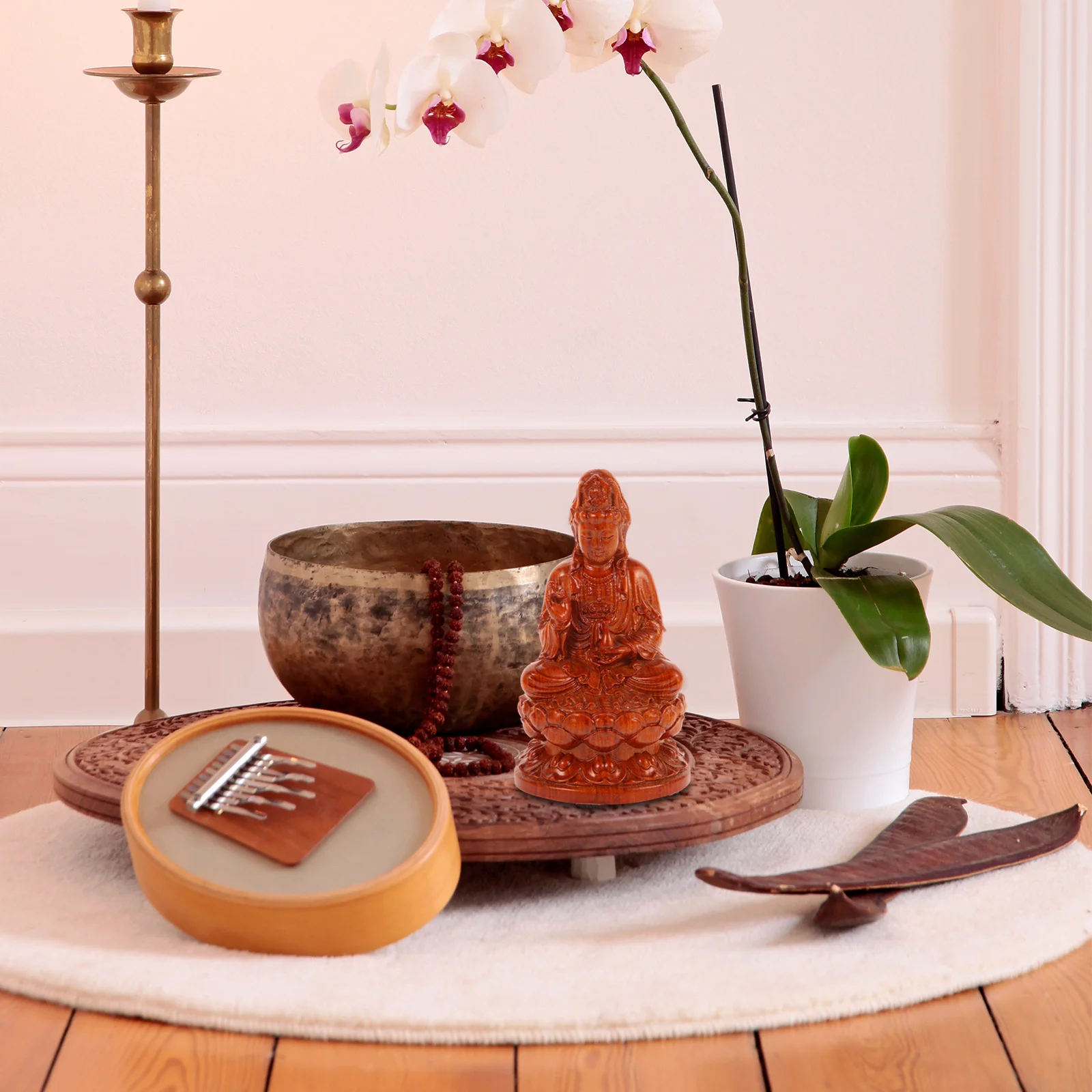 

Guan Yin Buddha Statue Small Wood Carved Yin Statue For Home Decor Retro Avalokitesvara Tabletop Decoration Indoor Adorn