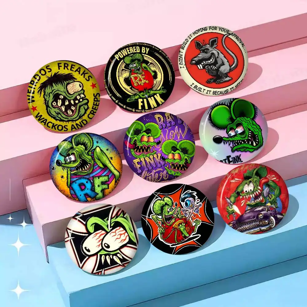 Anime-Broschen, niedliche Cartoon-Anstecknadel für Jacken und Jeans, Geschenk-Accessoire, Anime R-r-rat Fink bedrucktes Logo