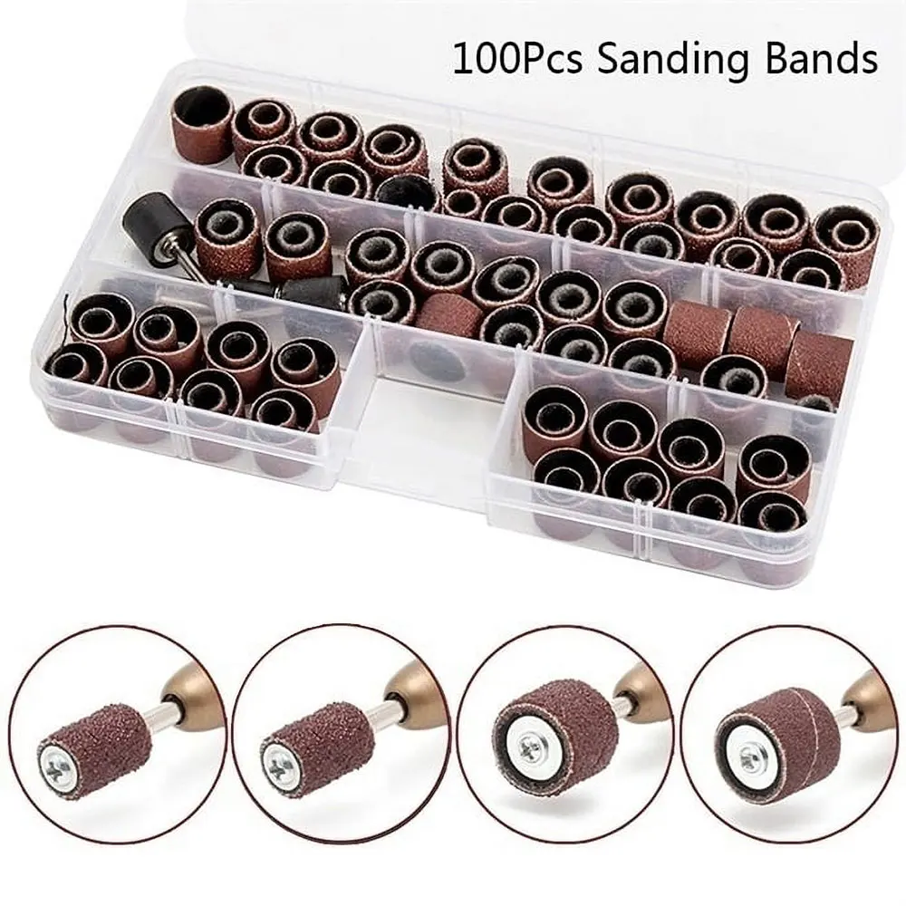 

104PCS Sanding Bands Sleeves Sanding Drum Grit Pads Set Rotary Tool Rubber Mandrel Kit Fits Rotary Tool,Sanding Band Drill File