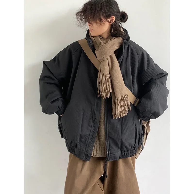 Winter Retro Set Men Women Thickened Warm Lightweight Parka+Loose Straight-leg Wide-leg Casual Cargo Pants Japanese Unisex Suit