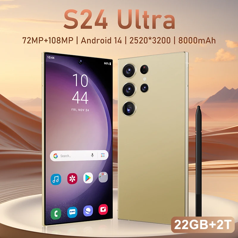 S24 Ultra Smart Mobile Phones 22GB+2TB Original Smartphone 5G Dual SIM Face Unlocked Cellphones 8000mAh HD Cell Phone Celulares