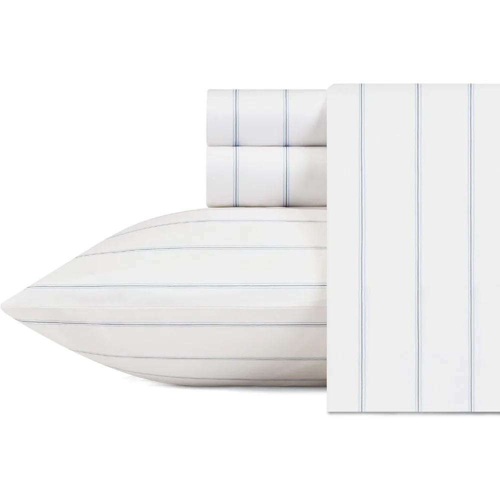مجموعة ملاءات Nautica Queen - أزرق فاتح من SkippersIsland، قطن مقرمش مصمم خصيصًا، مفروشات خفيفة الوزن مع ملاءة جاهزة