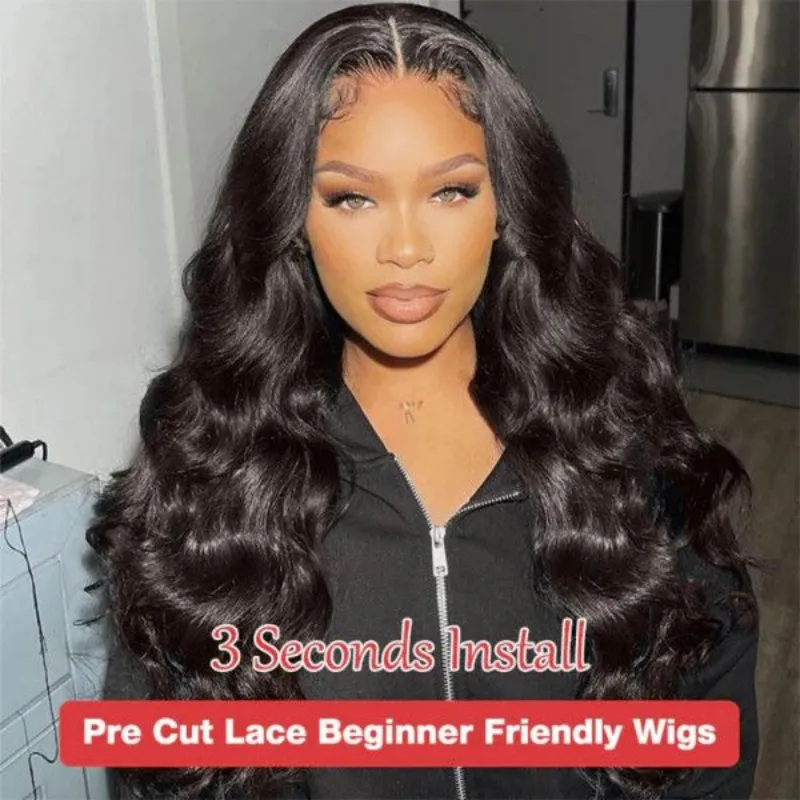 Perruque Lace Closure Wig sans colle naturelle, cheveux humains, Body Wave, pre-cut, 6tage, prête à l'emploi