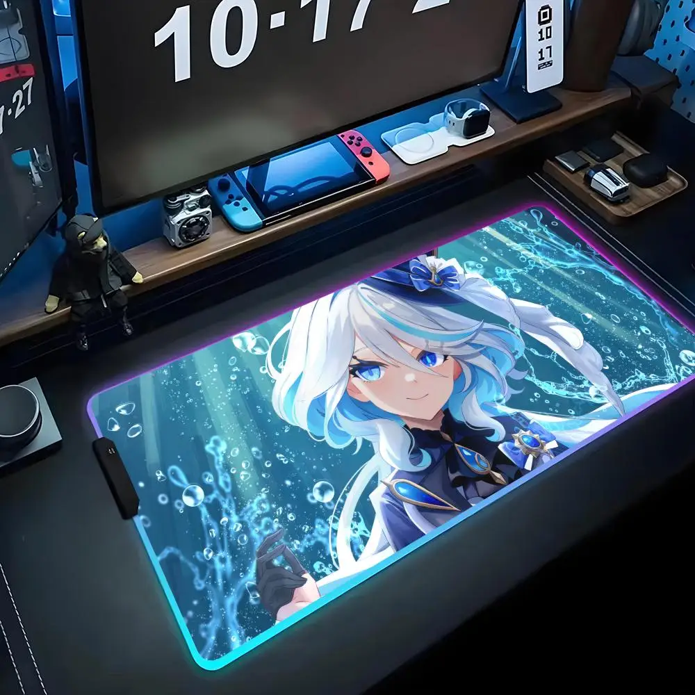 

Furina Neuvillette Xiao Wanderer Raiden Mouse Pad RGB Gaming Mousepad Big LED Pad PC Desk Mat Luminous Large Keyboard Mats Table