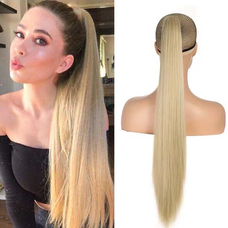 Synthetic 24Inch Claw Clip On Long Straight Ponytail Hair Extension Ponytail Extension Hair For Women Pony Tail Hair Hairpiece