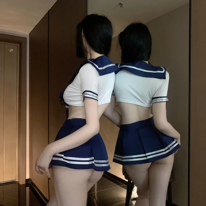 Women Sexy Cosplay Lingerie Student Uniform Anime School Girl Erotic Costume Dress Women Miniskirt Outfit Short Top Sex Clothes