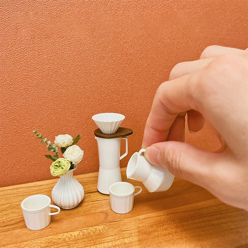 YESTARY Miniature Dollhouse Kitchen Accessories Coffee Pot Set For 1/6 Dolls Miniature Items Coffee Cup For Blythe Bjd Doll