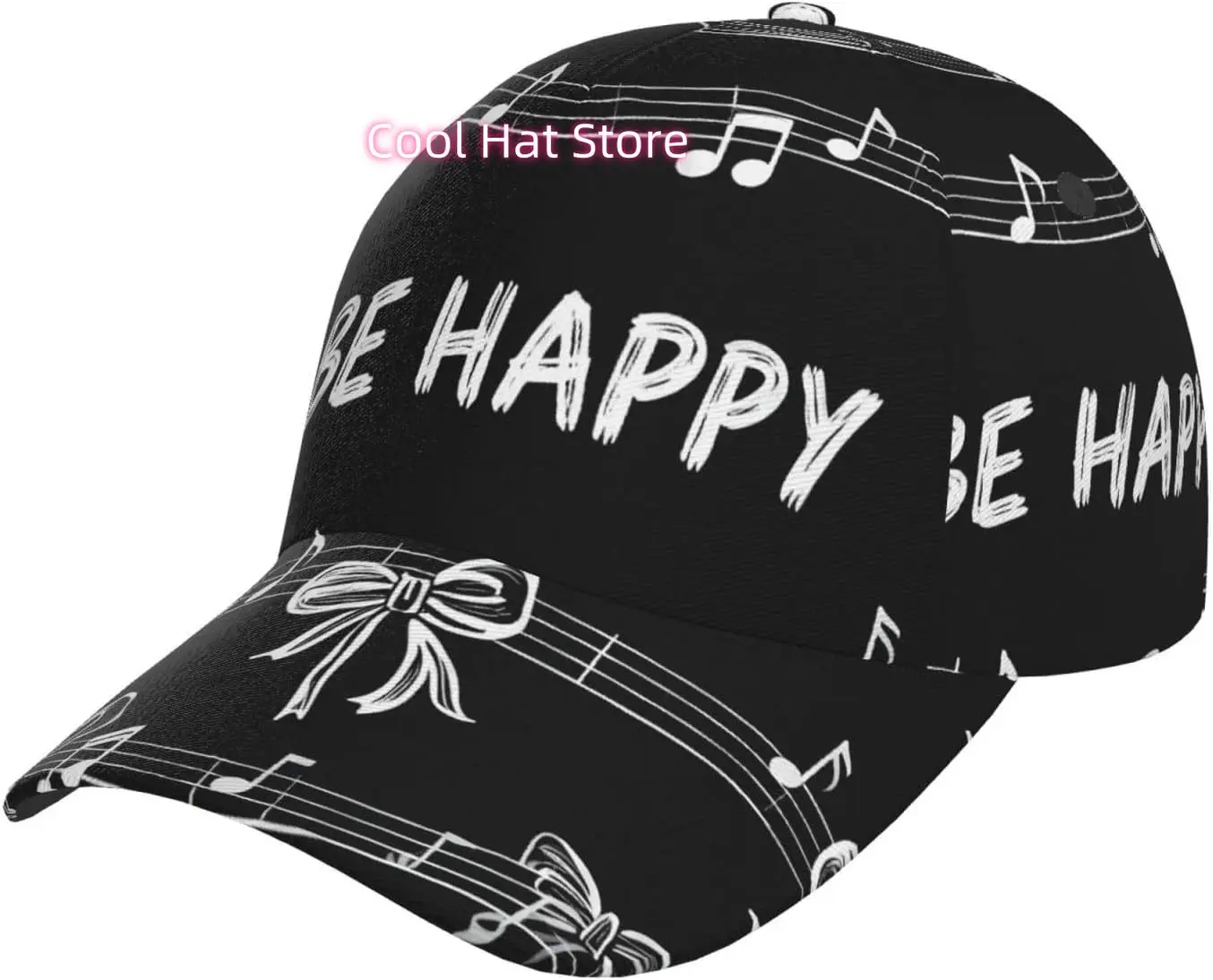 White Bows Music Pattern Baseball Cap Adjustable Cotton Baseball Hat for Sports, Outdoor, Travel Gifts for Men