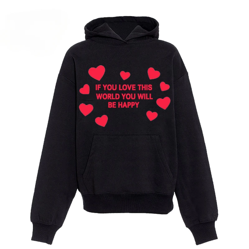 

Love This World American Hoodie Loose Vintage Niche Couple Design High Quality Cotton Men's and Women's Pullover Hoodie