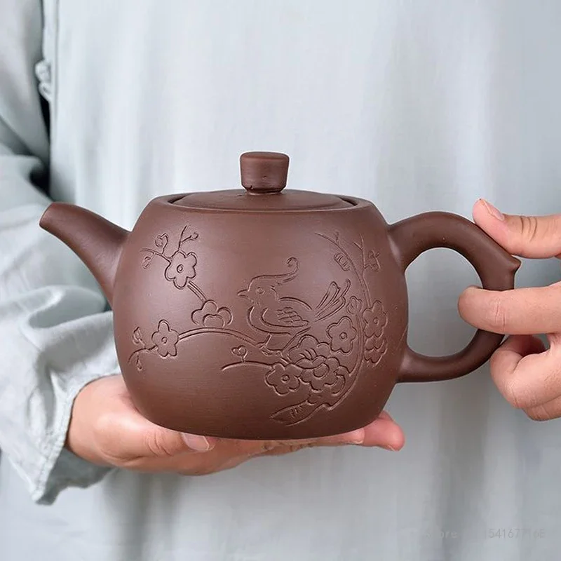 

Chinese Style Kongfu Relief Magpie Pattern Teapot, Home Office Living Room Supplies, Purple Clay Retro Tea Pots 550ML, 900ML 1Pc