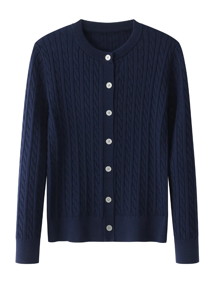 2026 Autumn Winter O-Neck Long Sleeve Knit Women Cardigan Korean Style Loose Figure Flattering Cable Knit Sweater