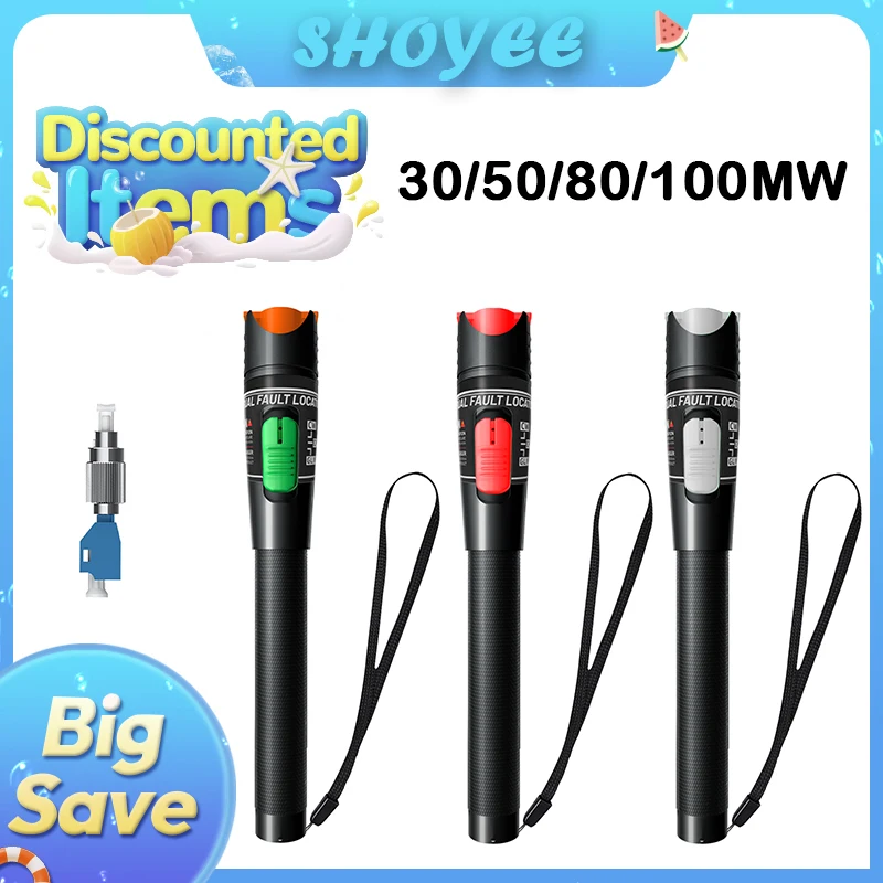 

Тестер оптоволоконного кабеля, ручка 30/50/80/100 МВт, визуальный локатор неисправностей, интерфейс SC/FC/ST 2,5 мм, диапазон VFL 30/50/80/100 км