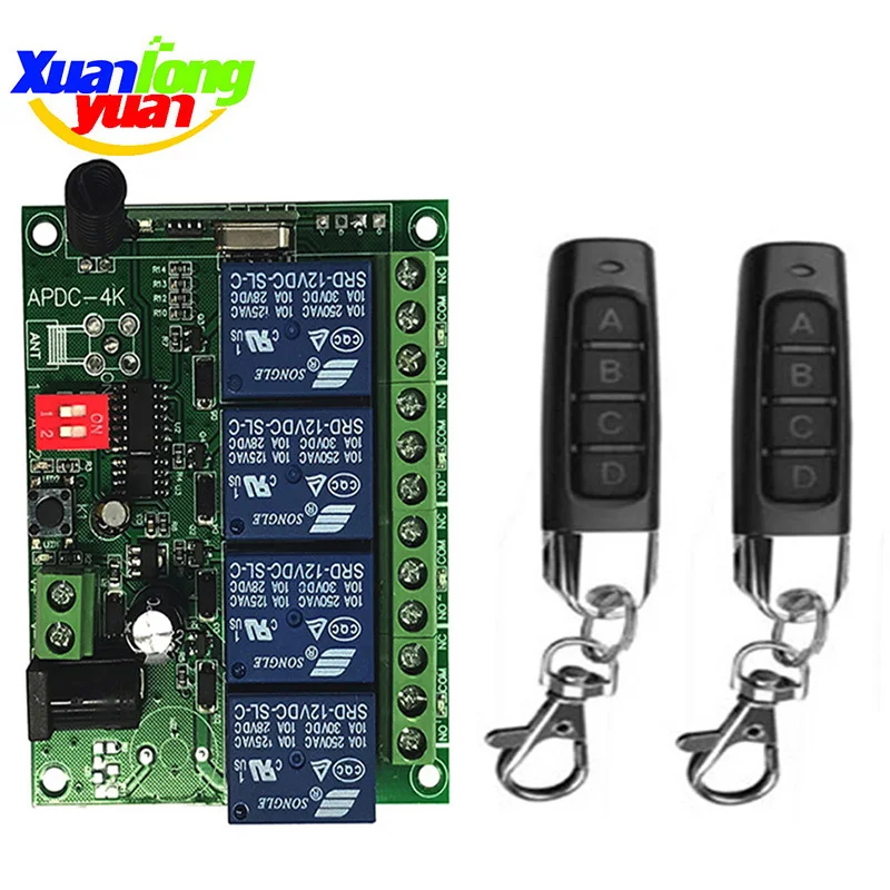 Smart Multiple DC 12V 24V 10A 433 MHz 4CH 4 CH 4 Channel Wireless Relay RF Remote Control Switch Receiver+Transmitter